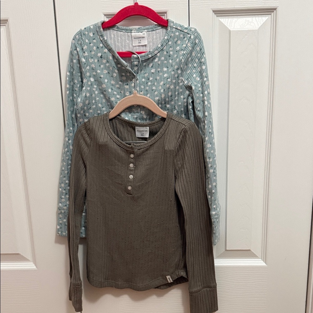 Kids Long Sleeve Henley Shirts - Blue and Brown